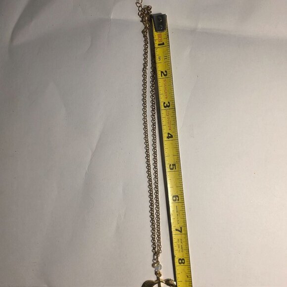 Gold tone Leaf Pendant Necklace Chain Tassel Bead Accent Lobster Clasp - Picture 6 of 7